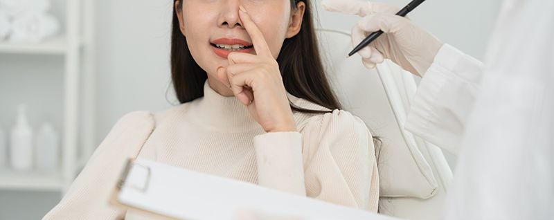 Lady at a post-rhinoplasty surgery review.