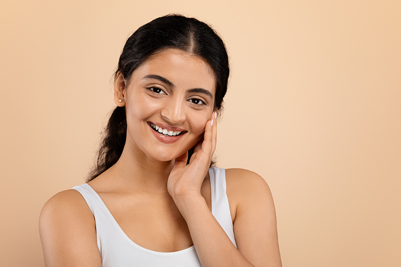 Lady at a post-rhinoplasty surgery review.